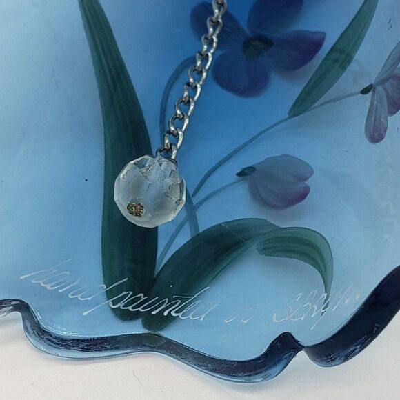 Fenton Signed Hand Painted Blue Floral Art Glass Bell - Picture 6 of 12